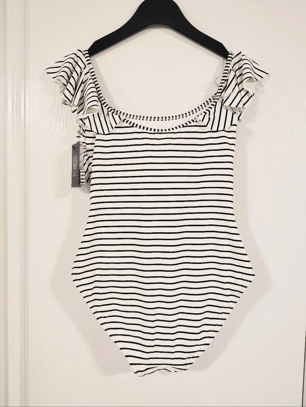 NWT Vince Camuto Blossom Stripes Off-the-Shoulder One-Piece Swimsuit Women's 10